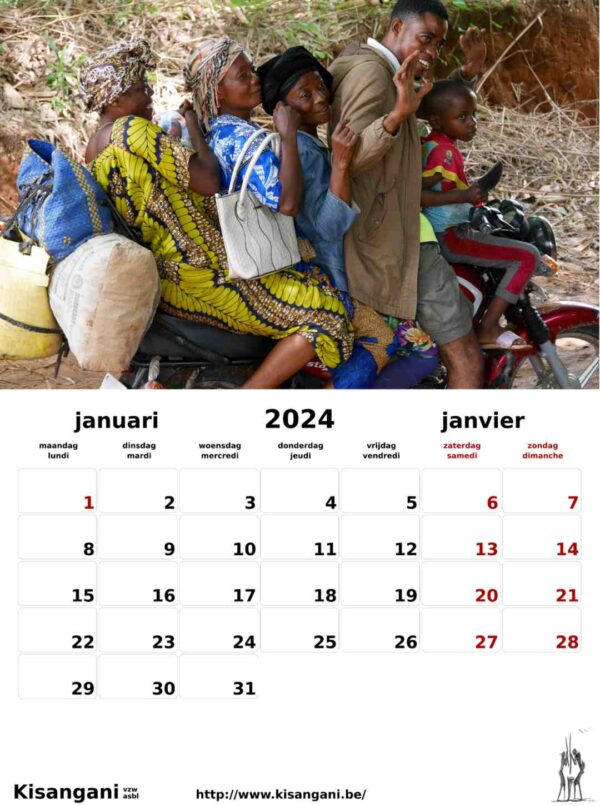 Voorbeeldpagina kalender 2024 Januari